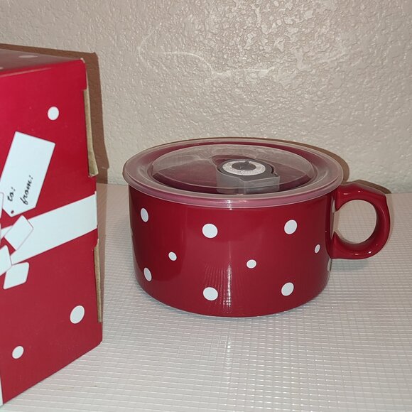 NEW in Box Soup Mug Temp-tations by Tara Red White Polkadots Bowl Thermo Lid - Picture 1 of 9